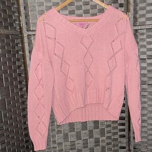 Francesca’s Miami Collection Light Pink Cropped V-Neck Sweater